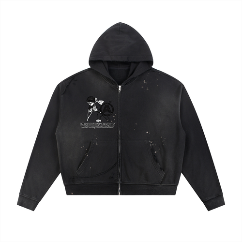 I’m Boring Frayed Raw Edge Fleece Zip Hoodie