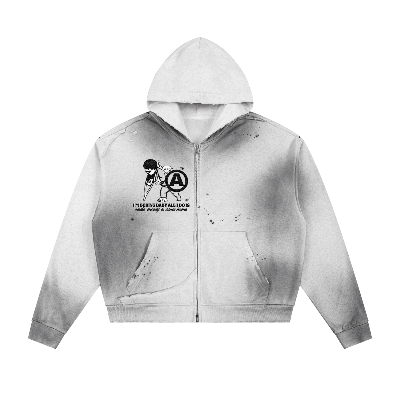 I’m Boring Frayed Raw Edge Fleece Zip Hoodie