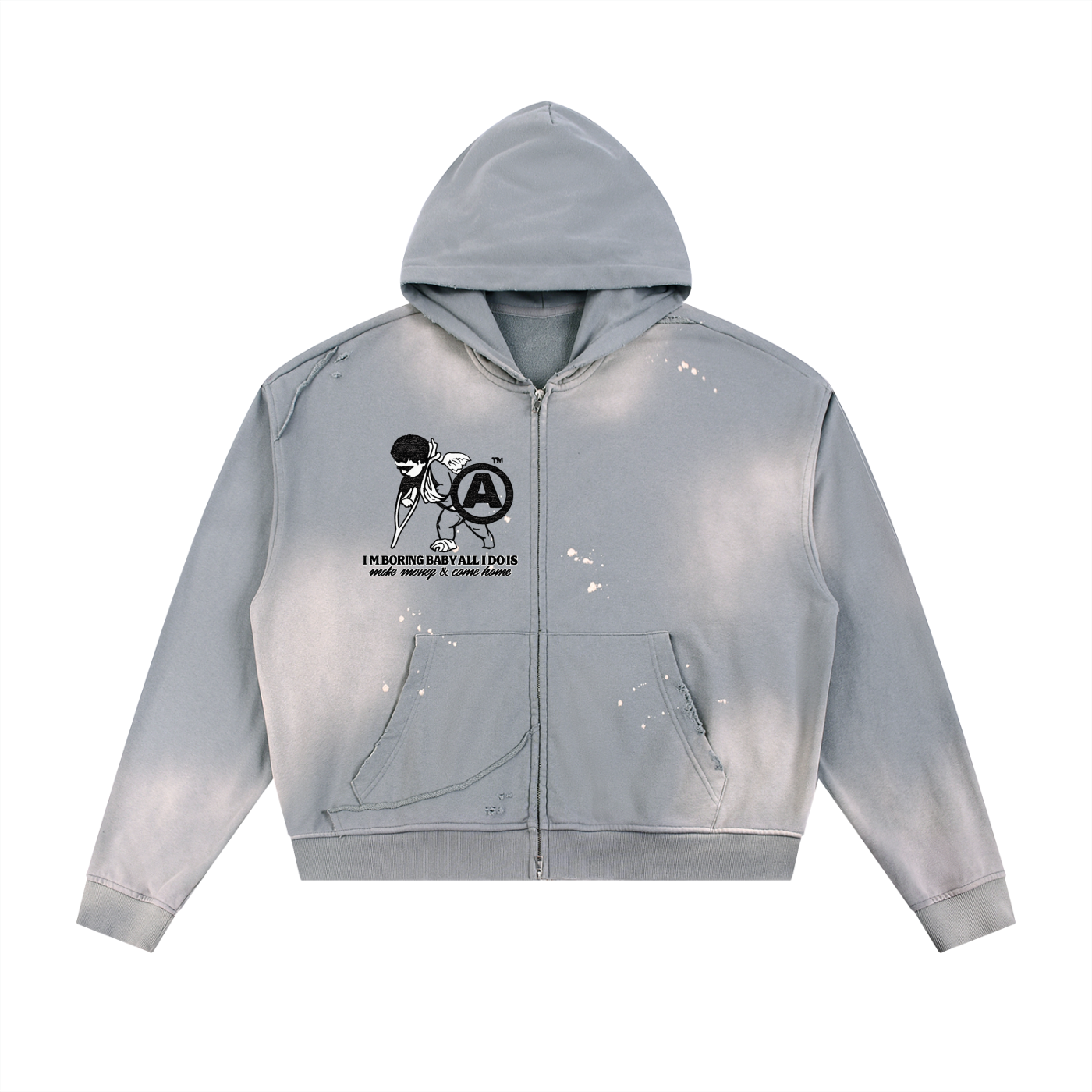 I’m Boring Frayed Raw Edge Fleece Zip Hoodie