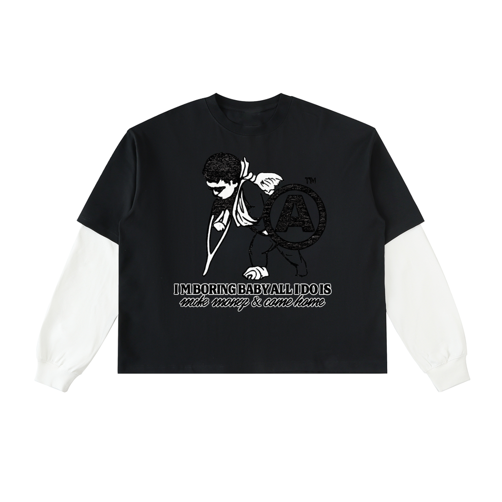 I’m Boring Layered Contrast Sleeve T-Shirt